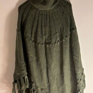 khaki poncho cable knit